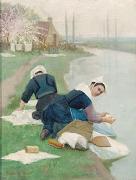 Lionel Walden Women Washing Laundry on a River Bank oil on canvas